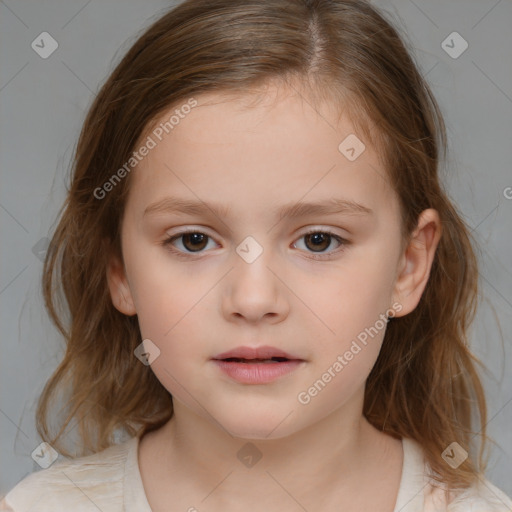 Neutral white child female with medium  brown hair and brown eyes