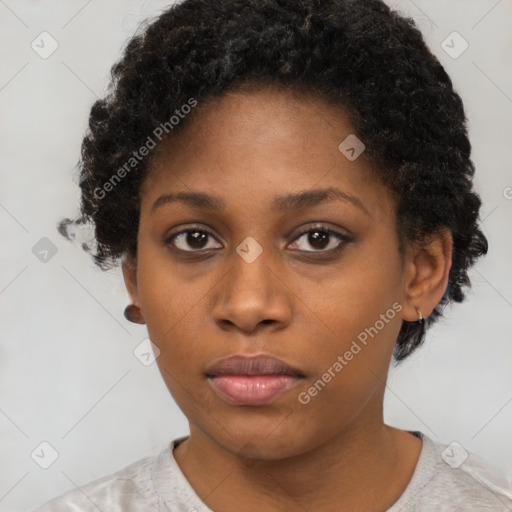 Neutral black young-adult female with short  black hair and brown eyes