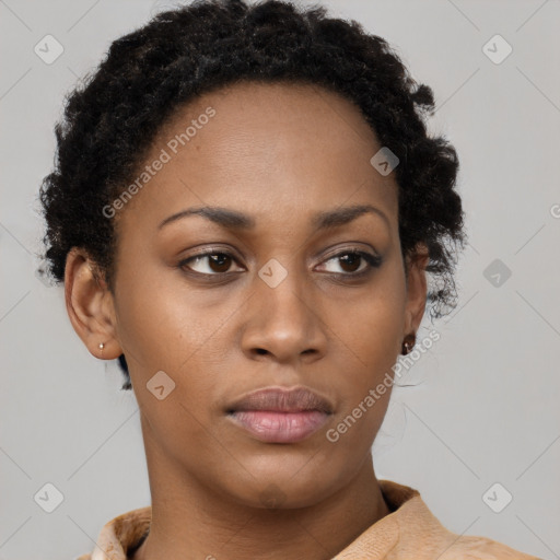 Neutral black young-adult female with short  brown hair and brown eyes