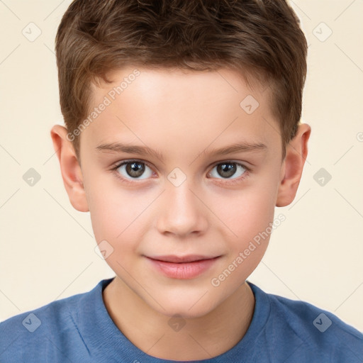 Joyful white child male with short  brown hair and brown eyes