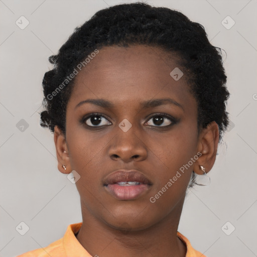 Neutral black young-adult female with short  brown hair and brown eyes