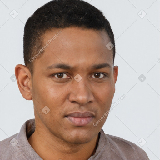 Neutral black young-adult male with short  brown hair and brown eyes