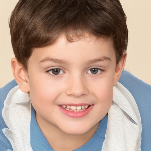 Joyful white child male with short  brown hair and brown eyes