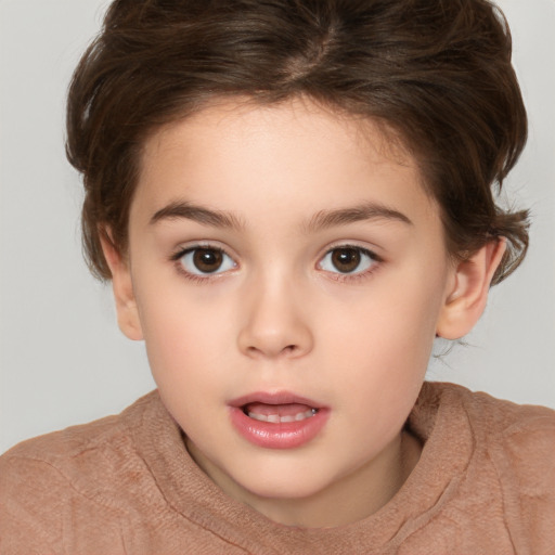 Neutral white child female with short  brown hair and brown eyes