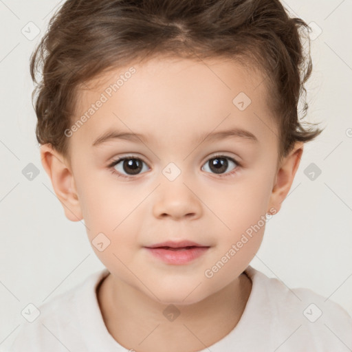 Neutral white child female with short  brown hair and brown eyes