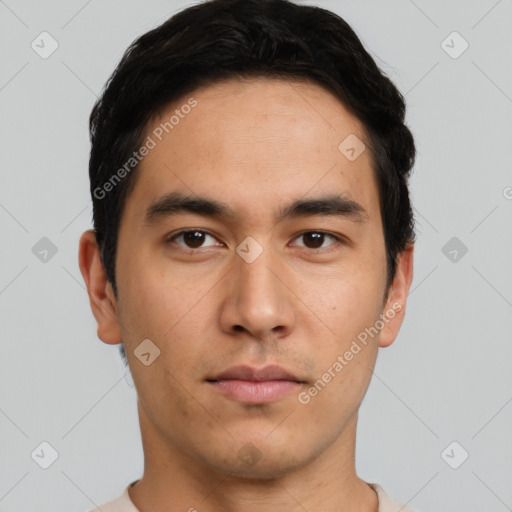 Neutral asian young-adult male with short  black hair and brown eyes