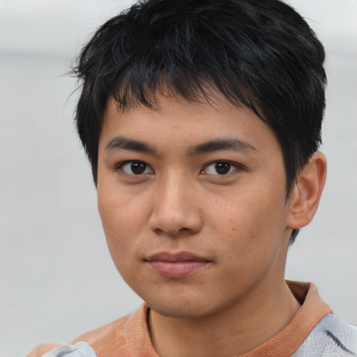 Neutral asian young-adult male with short  brown hair and brown eyes