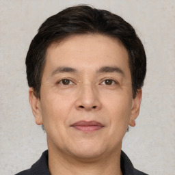 Neutral white adult male with short  black hair and brown eyes