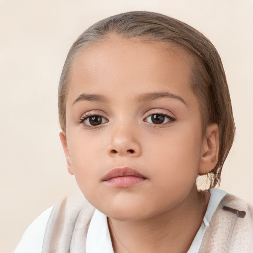 Neutral white child female with medium  brown hair and brown eyes