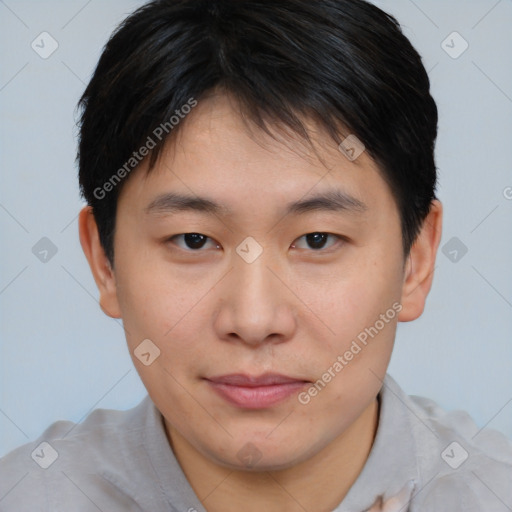 Neutral asian young-adult male with short  brown hair and brown eyes