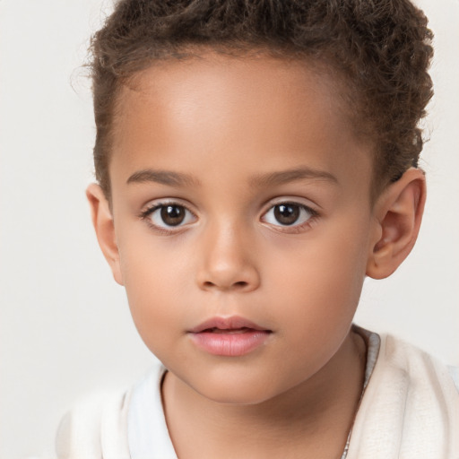 Neutral white child female with short  brown hair and brown eyes