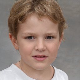 Joyful white child female with short  brown hair and brown eyes