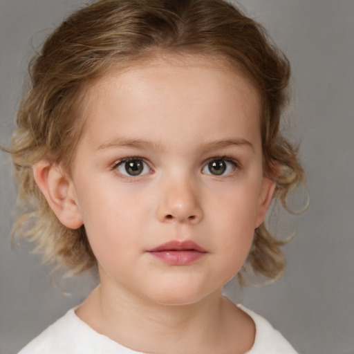 Neutral white child female with medium  brown hair and brown eyes