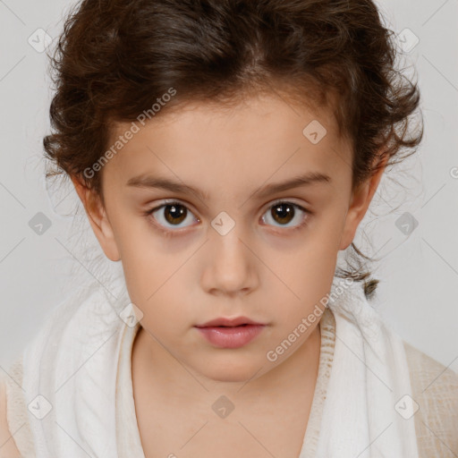 Neutral white child female with short  brown hair and brown eyes