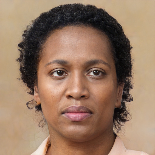 Neutral black young-adult female with short  brown hair and brown eyes