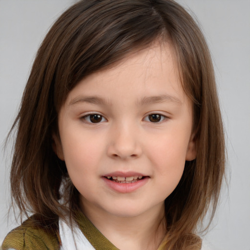 Neutral white child female with medium  brown hair and brown eyes