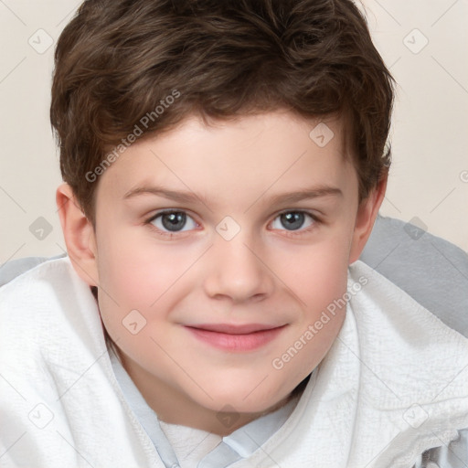 Joyful white child male with short  brown hair and brown eyes