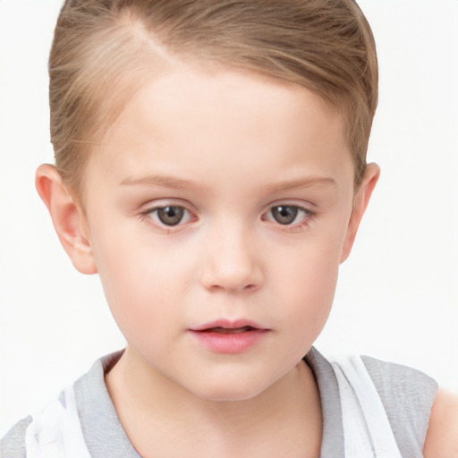 Neutral white child female with short  brown hair and brown eyes