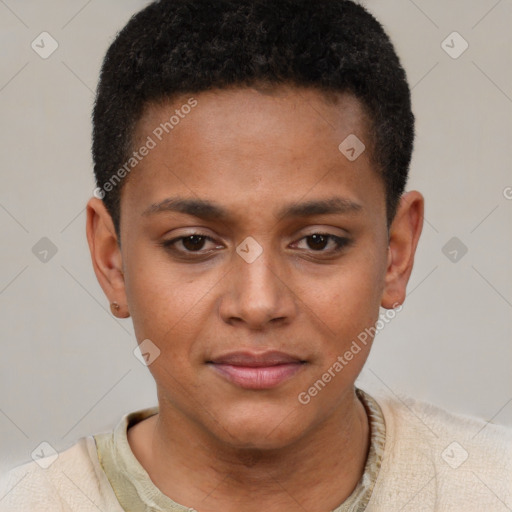 Neutral black young-adult male with short  brown hair and brown eyes