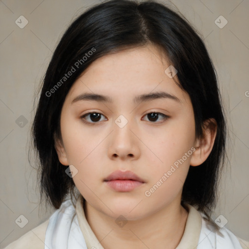 Neutral asian young-adult female with medium  black hair and brown eyes