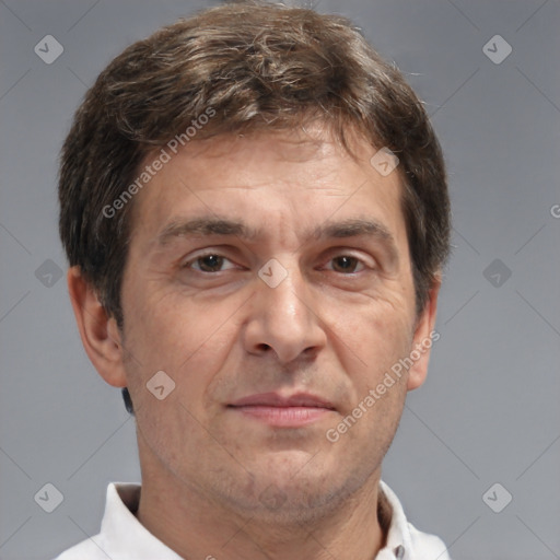 Neutral white adult male with short  brown hair and brown eyes