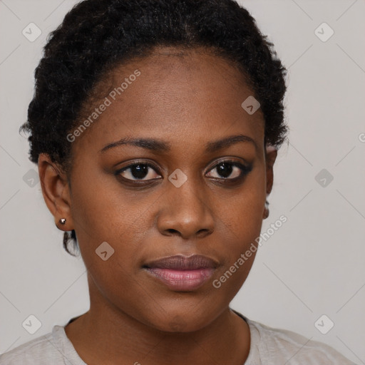 Neutral black young-adult female with short  brown hair and brown eyes