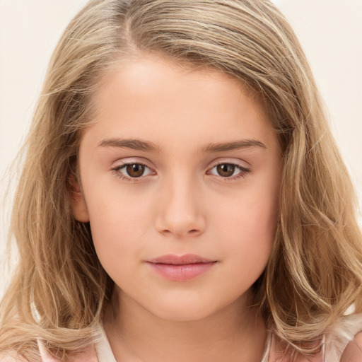 Neutral white child female with long  brown hair and brown eyes