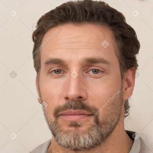 Neutral white adult male with short  brown hair and brown eyes