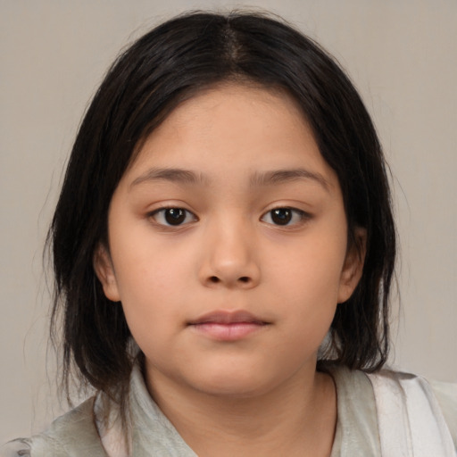 Neutral asian child female with medium  brown hair and brown eyes