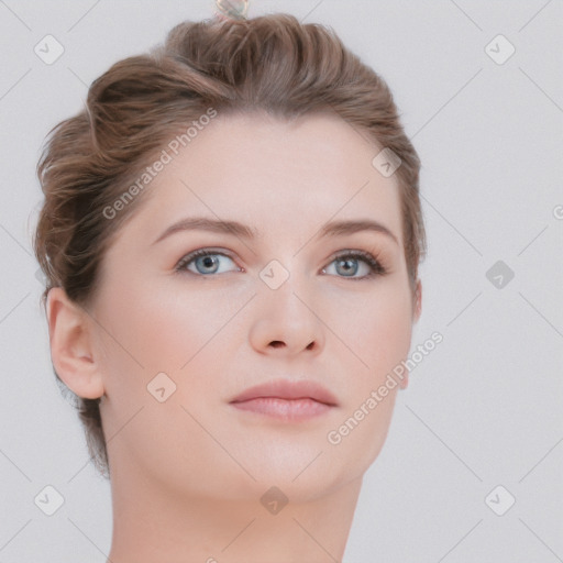 Neutral white young-adult female with medium  brown hair and blue eyes