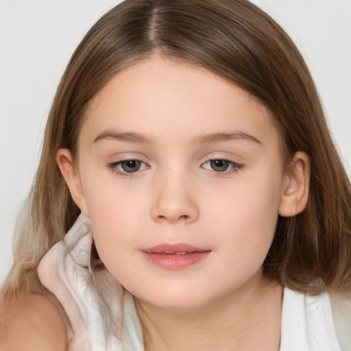 Neutral white child female with medium  brown hair and brown eyes