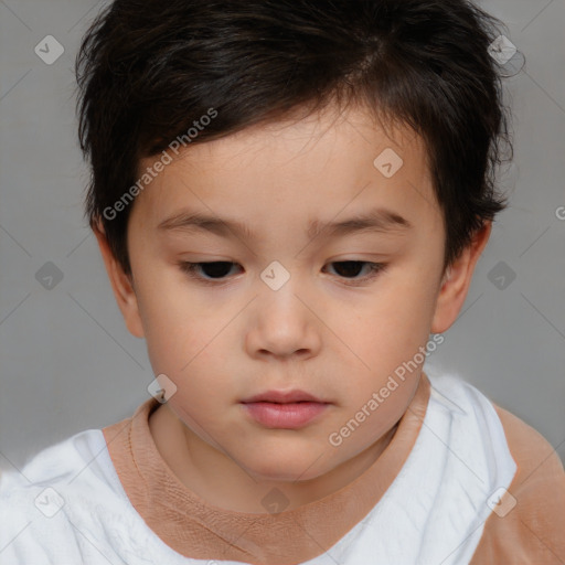 Neutral white child female with short  brown hair and brown eyes