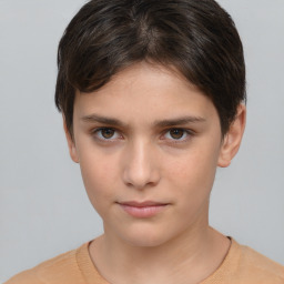 Neutral white young-adult female with short  brown hair and brown eyes