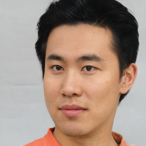 Neutral asian young-adult male with short  black hair and brown eyes