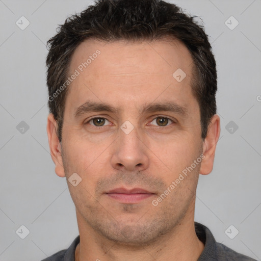 Neutral white adult male with short  brown hair and brown eyes