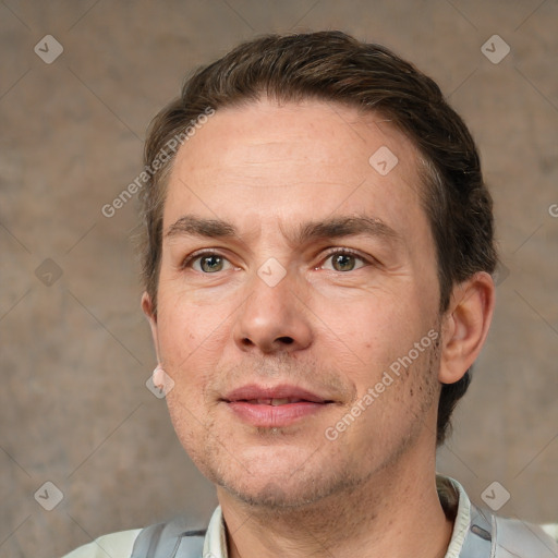 Neutral white adult male with short  brown hair and brown eyes