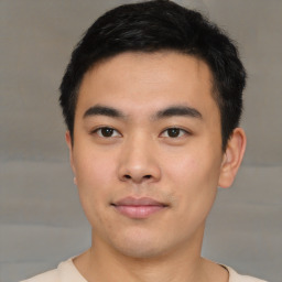 Neutral asian young-adult male with short  black hair and brown eyes