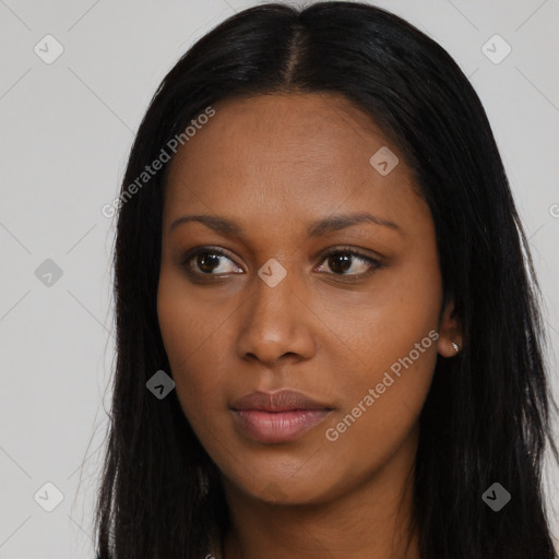 Neutral black young-adult female with long  black hair and brown eyes