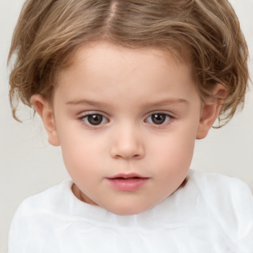 Neutral white child female with short  brown hair and brown eyes