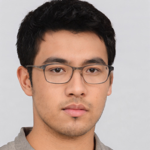 Neutral asian young-adult male with short  brown hair and brown eyes