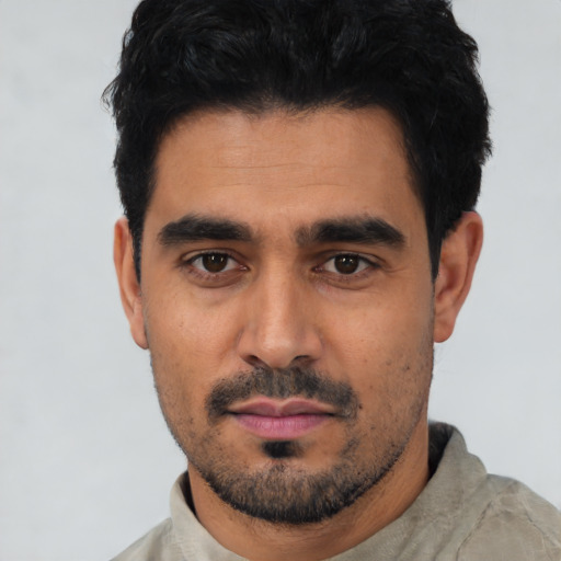 Neutral asian young-adult male with short  black hair and brown eyes