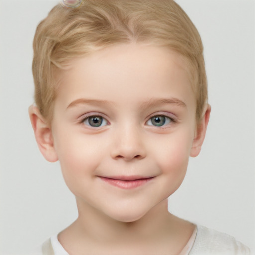 Joyful white child female with short  brown hair and brown eyes