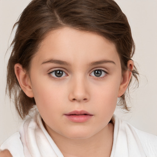 Neutral white child female with medium  brown hair and brown eyes