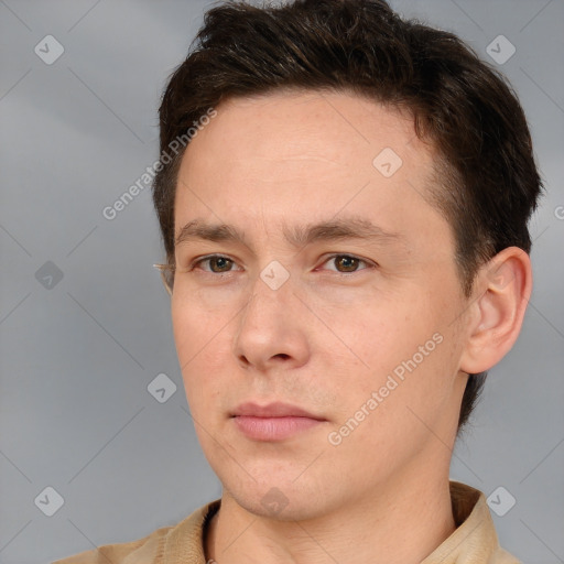 Neutral white adult male with short  brown hair and brown eyes