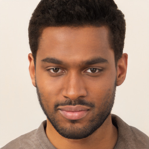 Neutral black young-adult male with short  brown hair and brown eyes