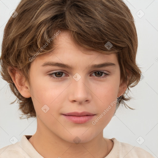 Neutral white child female with medium  brown hair and brown eyes