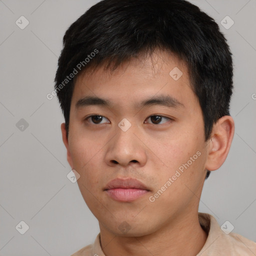 Neutral asian young-adult male with short  black hair and brown eyes