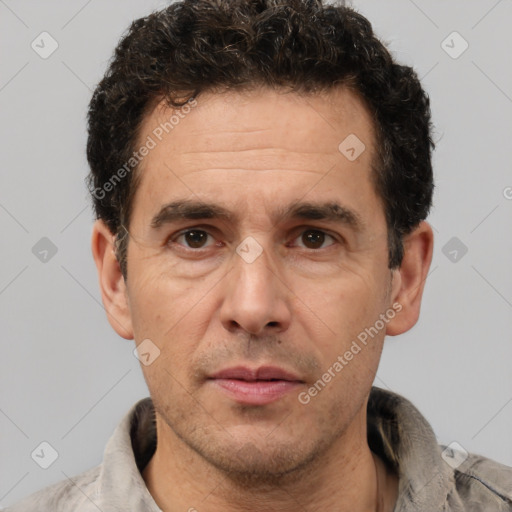 Neutral white adult male with short  brown hair and brown eyes