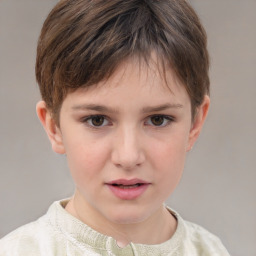 Neutral white child female with short  brown hair and brown eyes