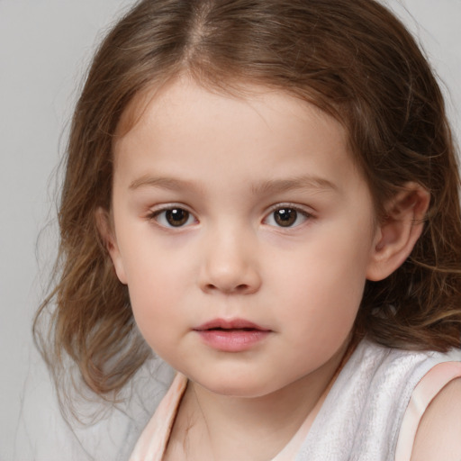 Neutral white child female with medium  brown hair and brown eyes